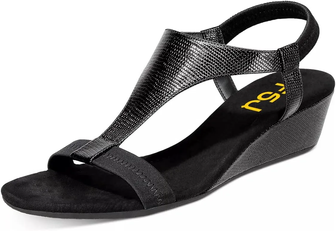 FSJ Women Open Toe Low Wedge Heel Sandals T-Strap Comfy Padded Sole Ankle Strap Casual Beach Travel Summer Sandals Size 4-15 US