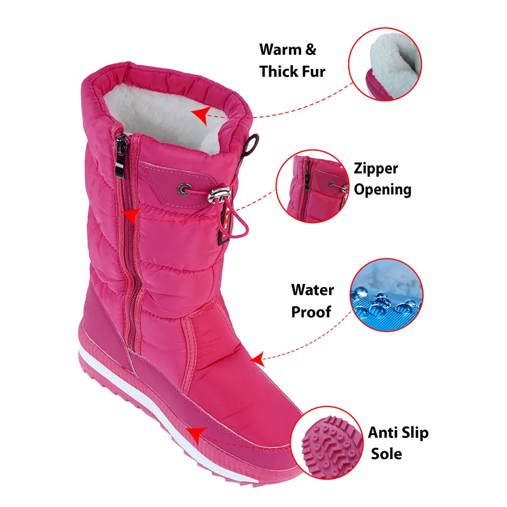 Fuchsia Pink, High Rise Waterproof Winter Snow Boots for Women for minus temperature