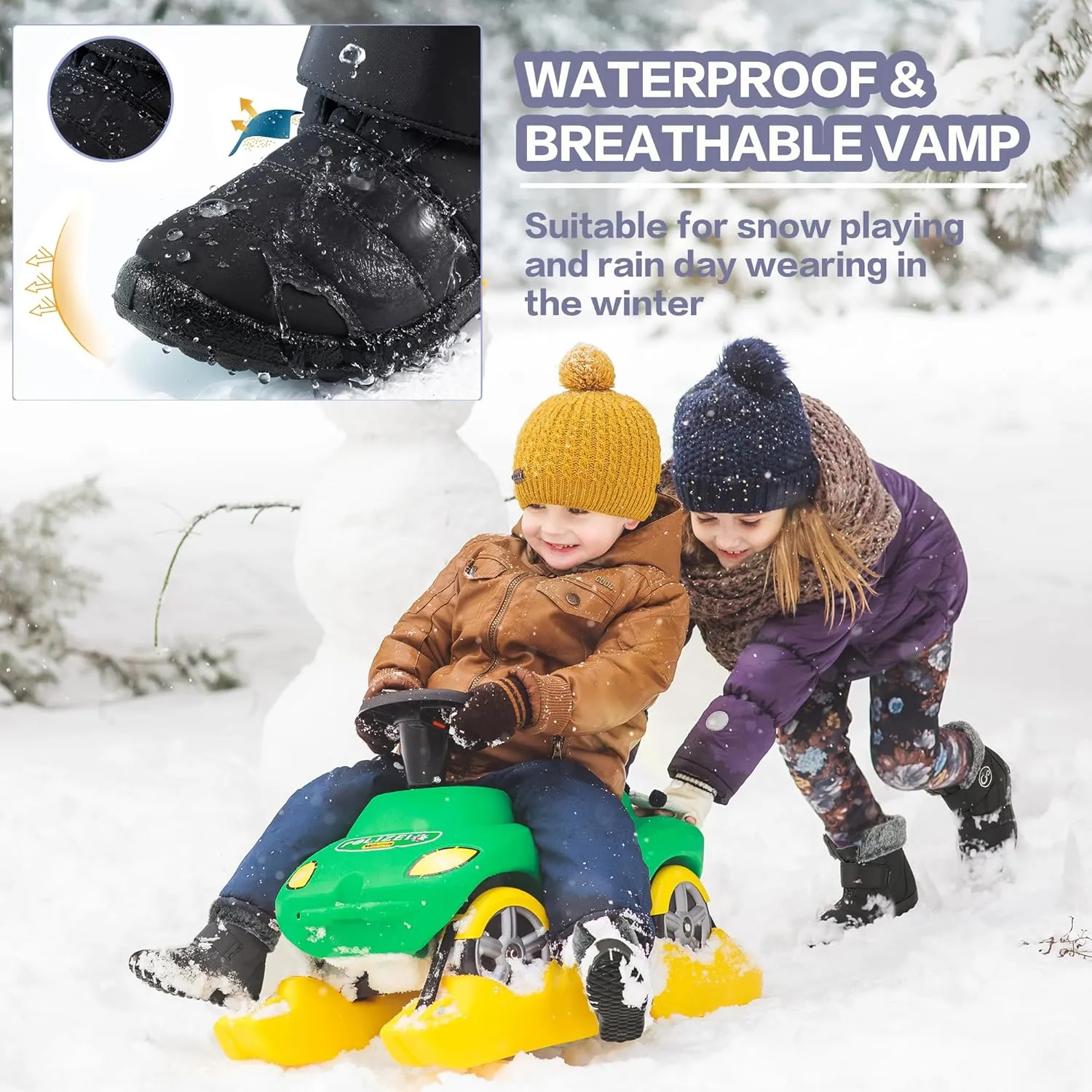 FUDYNMALC Girls Boys Winter Snow Boots - Comfortable Warm Toddler Winter Shoes Waterproof Lightweight Kids Ankle Booties Outdoor Walking