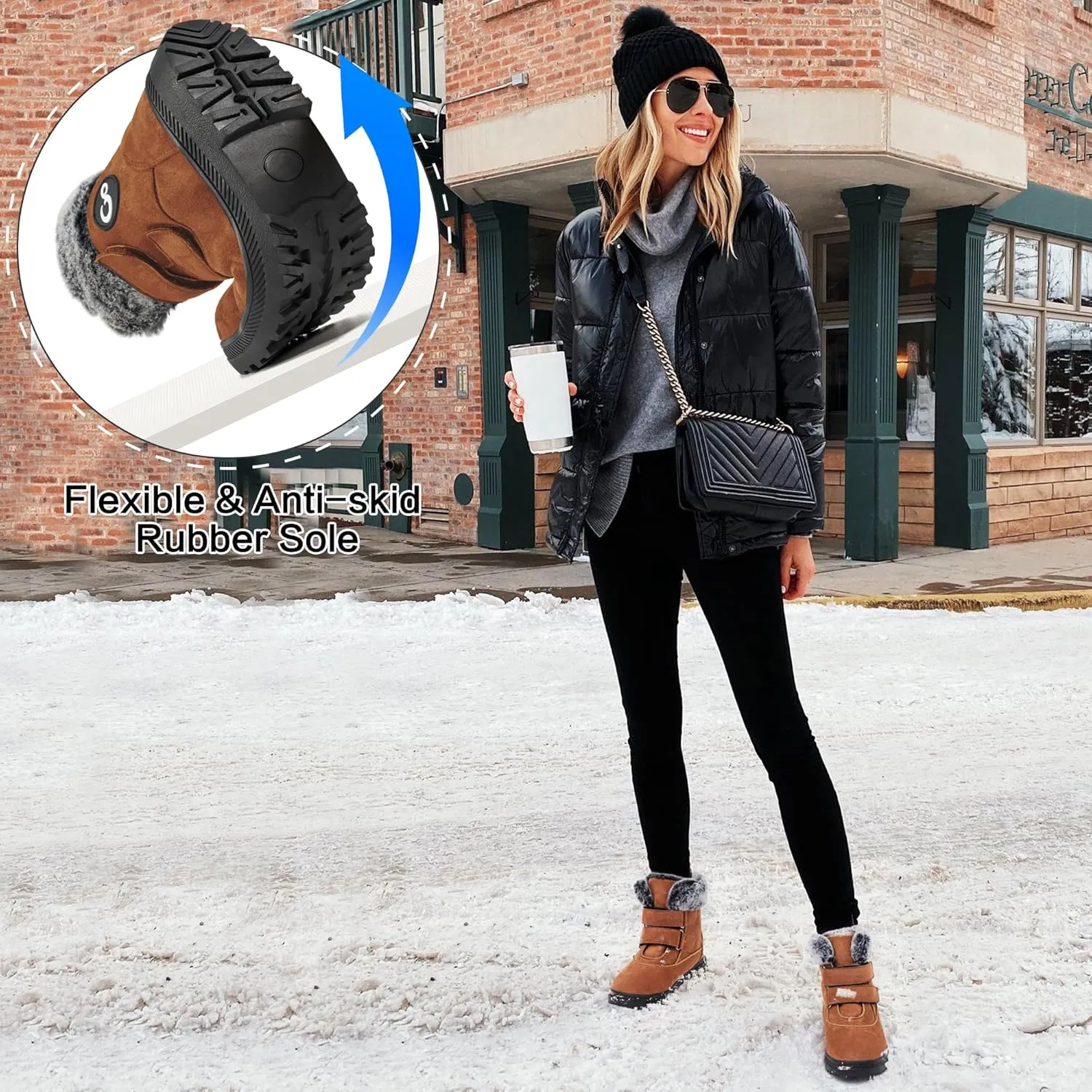 FUDYNMALC Women Winter Snow Boots: Warm Fur Lined Womens Ankle Booties - Comfortable Walking Outdoor Boot Cute