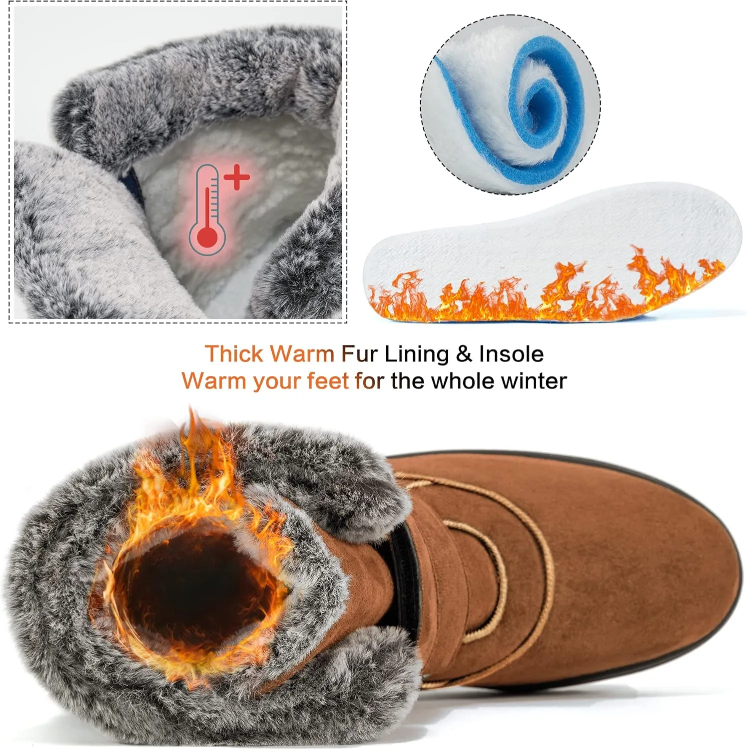FUDYNMALC Women Winter Snow Boots: Warm Fur Lined Womens Ankle Booties - Comfortable Walking Outdoor Boot Cute