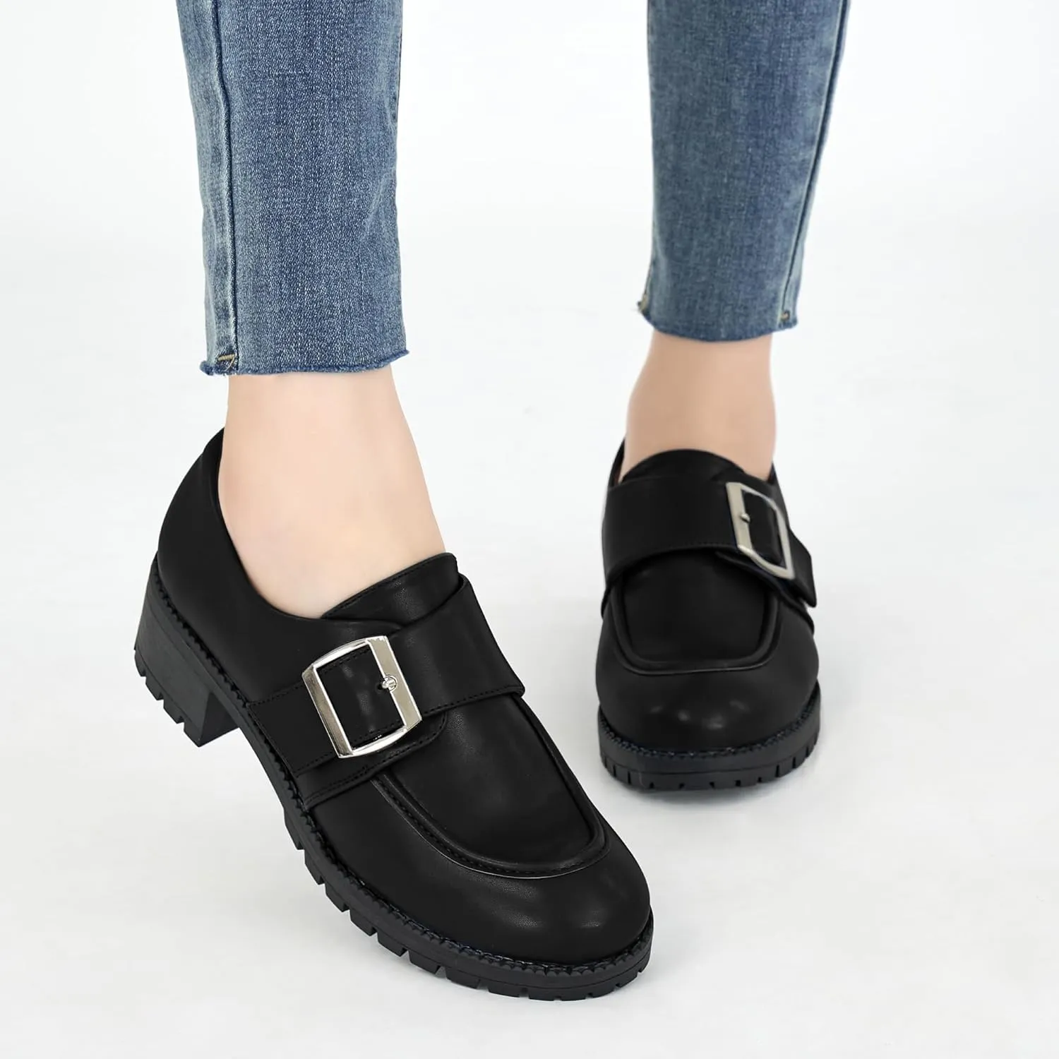 FUDYNMALC Womens Platform Loafers Dressy: 2025 Casual Comfortable Chunky Shoes Ladies Walking Office Footwear with Hook and Loop