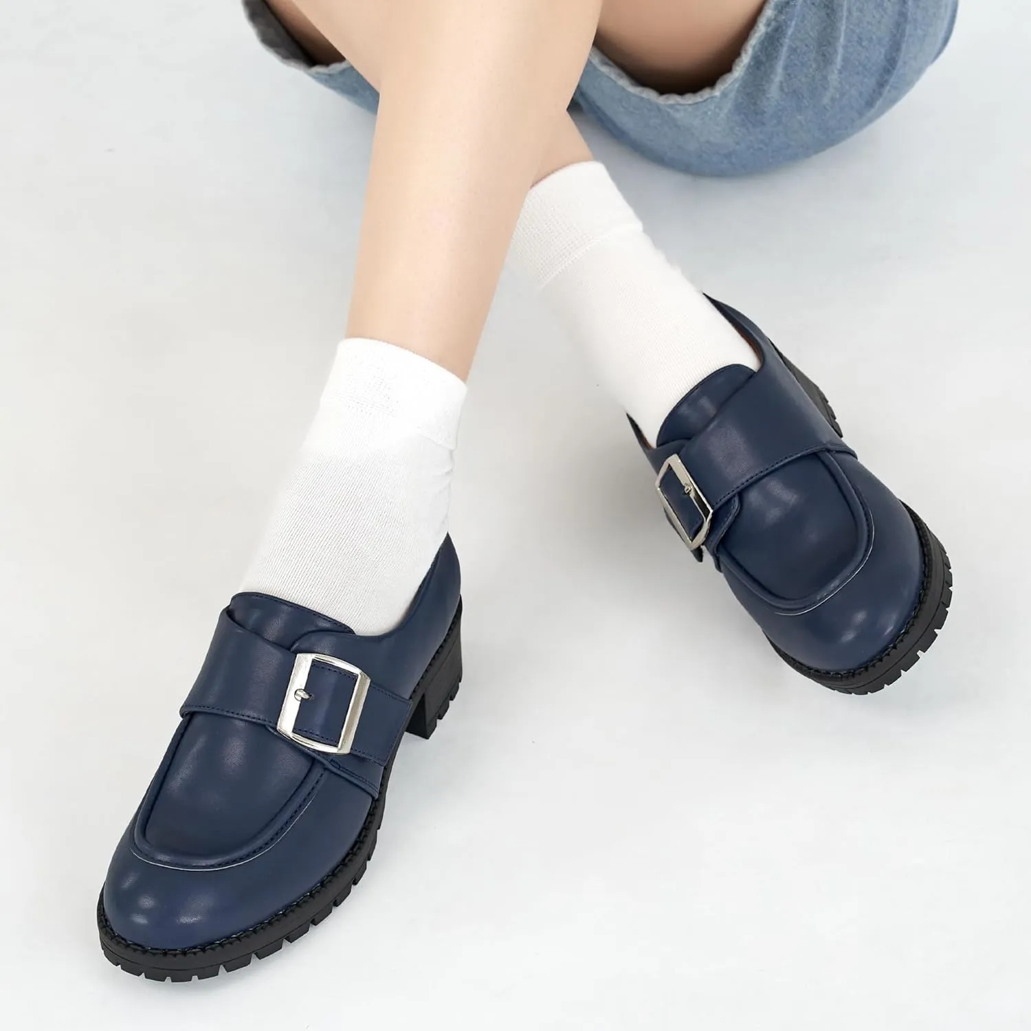 FUDYNMALC Womens Platform Loafers Dressy: 2025 Casual Comfortable Chunky Shoes Ladies Walking Office Footwear with Hook and Loop