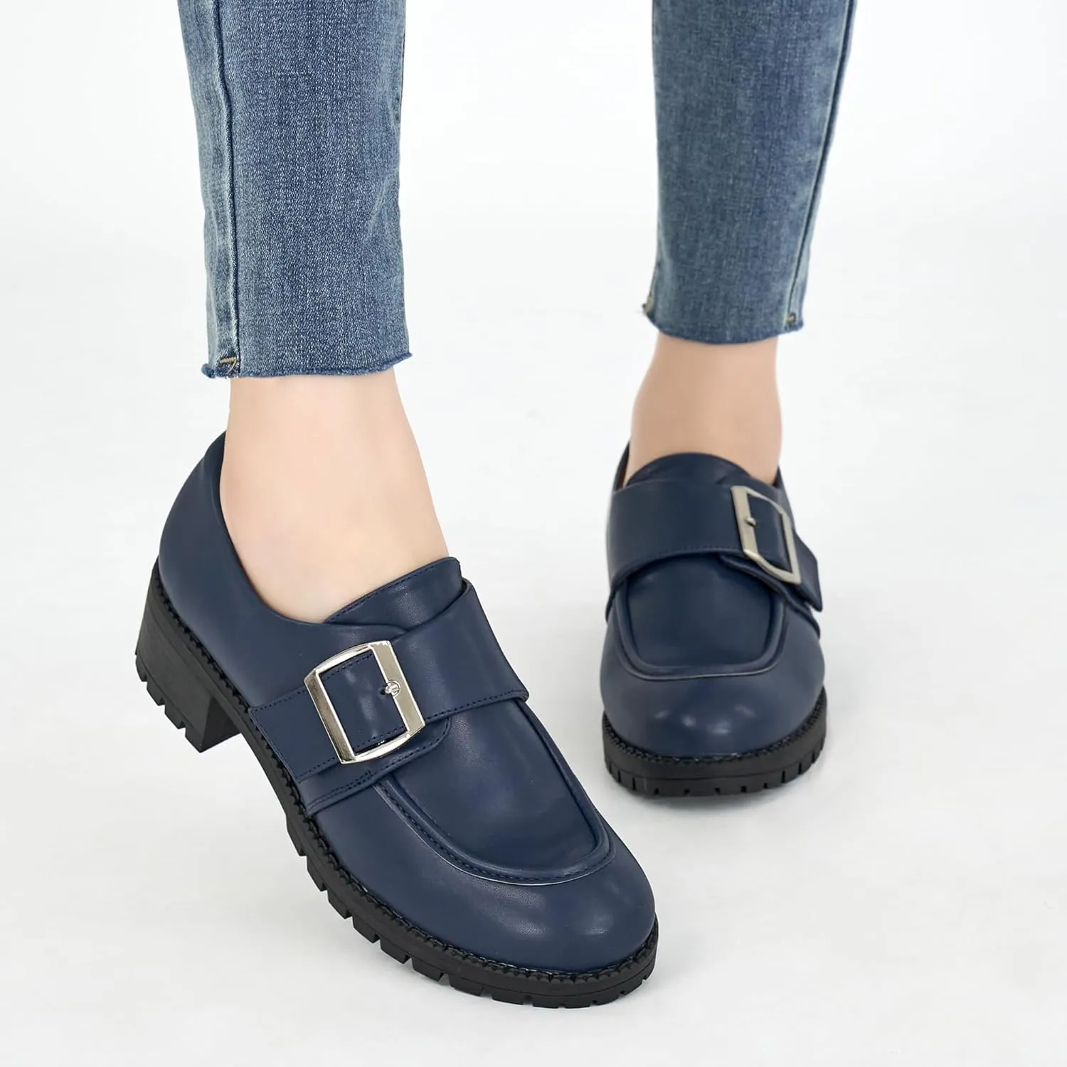 FUDYNMALC Womens Platform Loafers Dressy: 2025 Casual Comfortable Chunky Shoes Ladies Walking Office Footwear with Hook and Loop