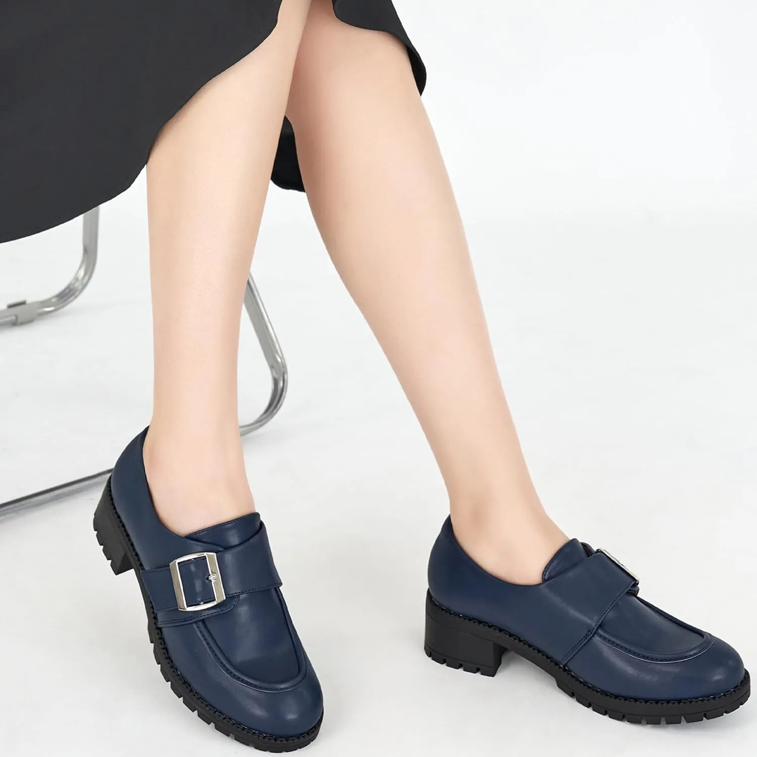 FUDYNMALC Womens Platform Loafers Dressy: 2025 Casual Comfortable Chunky Shoes Ladies Walking Office Footwear with Hook and Loop
