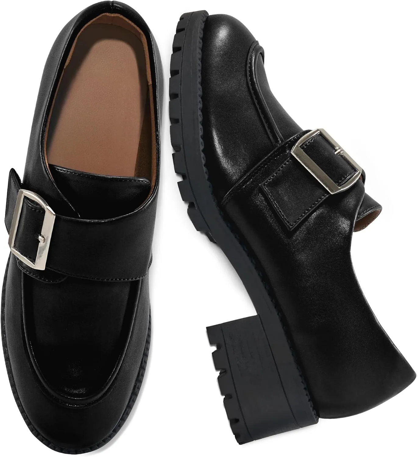 FUDYNMALC Womens Platform Loafers Dressy: 2025 Casual Comfortable Chunky Shoes Ladies Walking Office Footwear with Hook and Loop