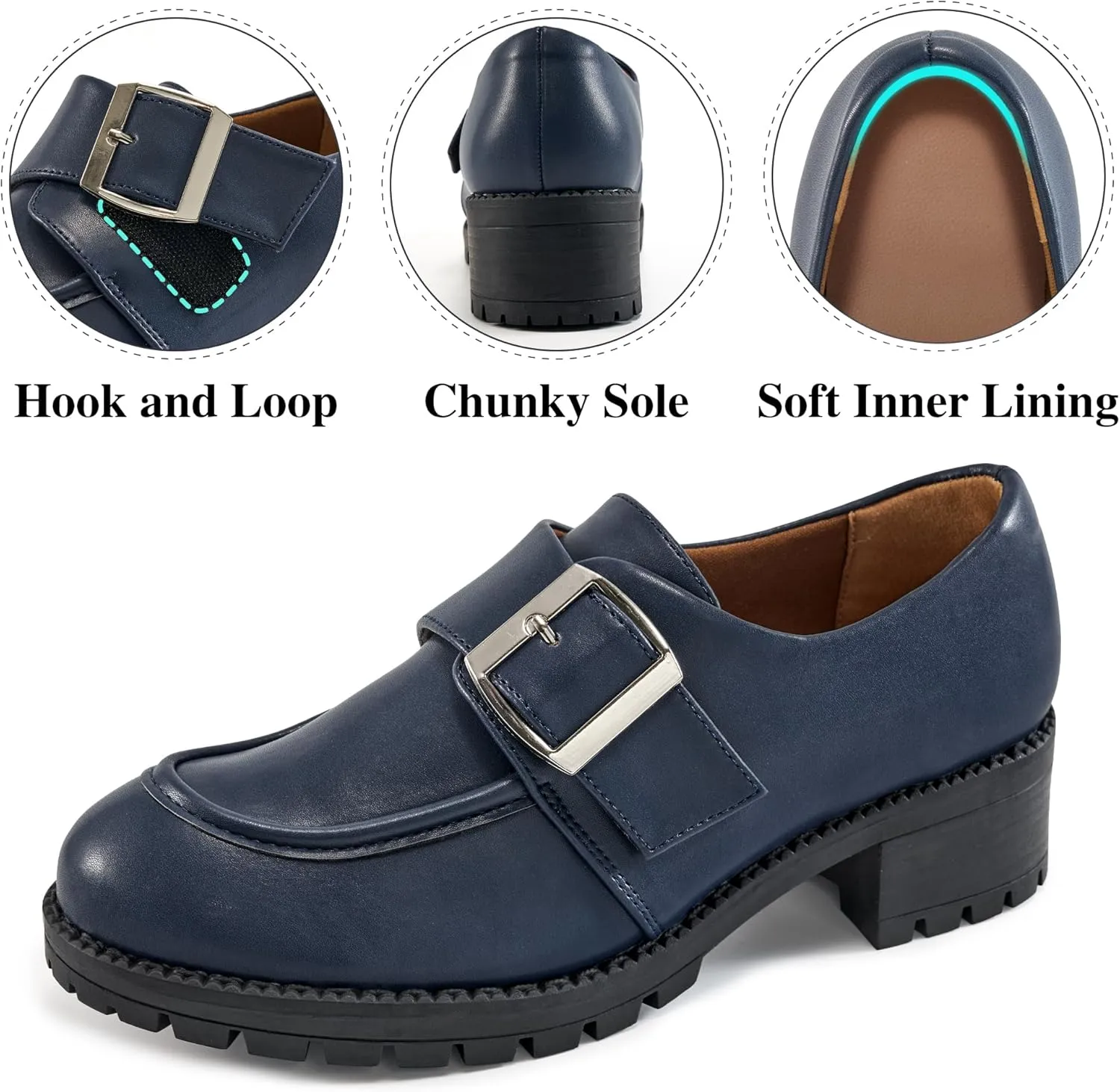 FUDYNMALC Womens Platform Loafers Dressy: 2025 Casual Comfortable Chunky Shoes Ladies Walking Office Footwear with Hook and Loop