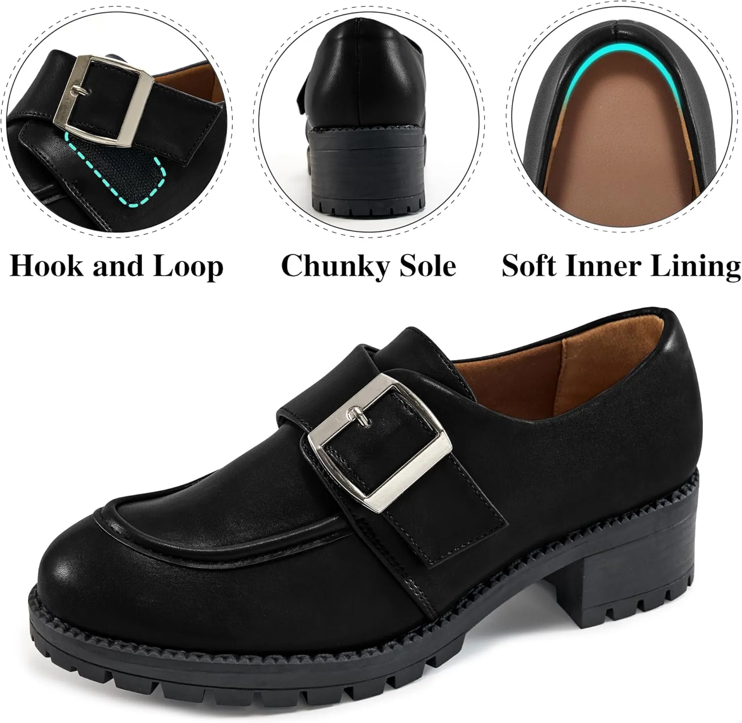 FUDYNMALC Womens Platform Loafers Dressy: 2025 Casual Comfortable Chunky Shoes Ladies Walking Office Footwear with Hook and Loop