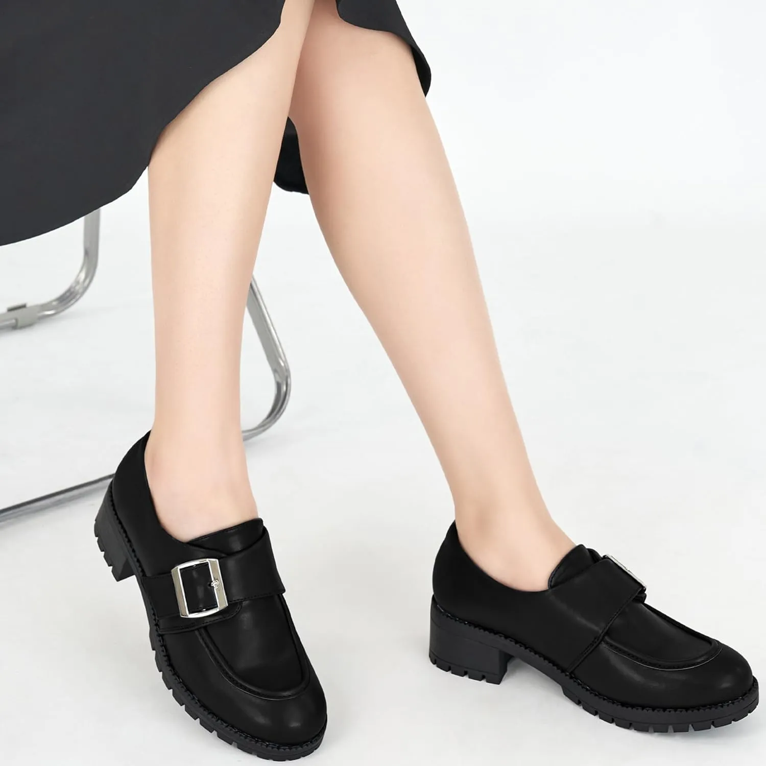 FUDYNMALC Womens Platform Loafers Dressy: 2025 Casual Comfortable Chunky Shoes Ladies Walking Office Footwear with Hook and Loop