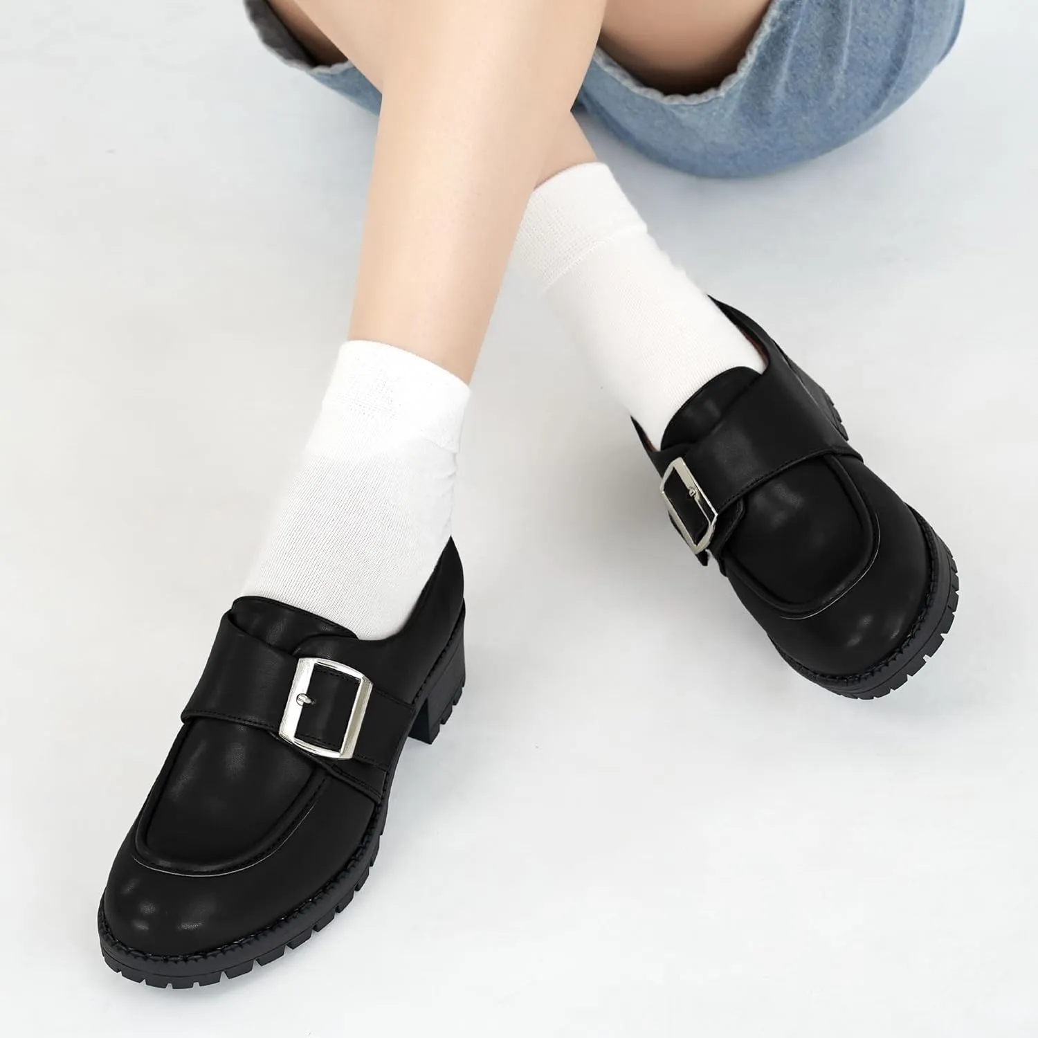 FUDYNMALC Womens Platform Loafers Dressy: 2025 Casual Comfortable Chunky Shoes Ladies Walking Office Footwear with Hook and Loop