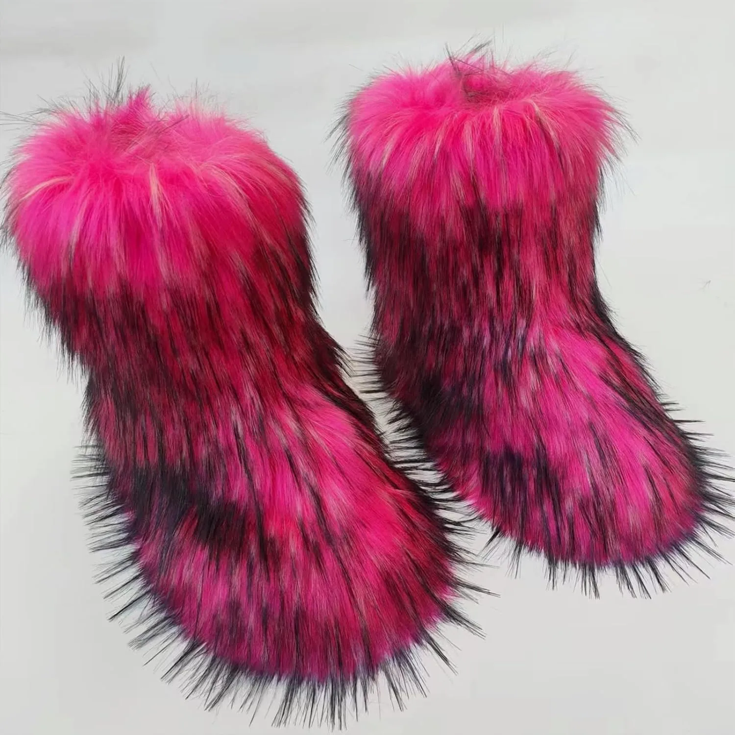 Fur Boots Warm Women's Faux Fur Boot Furry Short Snow Boot Mid-Calf Boots Outdoor Flat Shoes