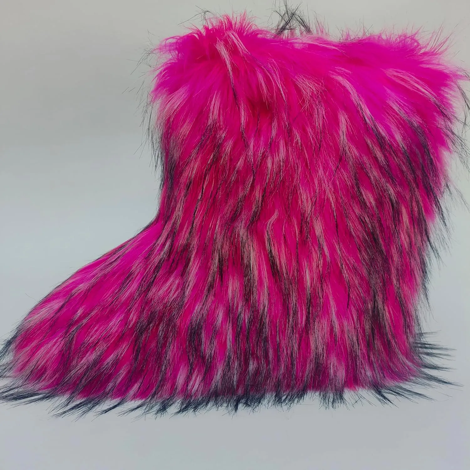 Fur Boots Warm Women's Faux Fur Boot Furry Short Snow Boot Mid-Calf Boots Outdoor Flat Shoes