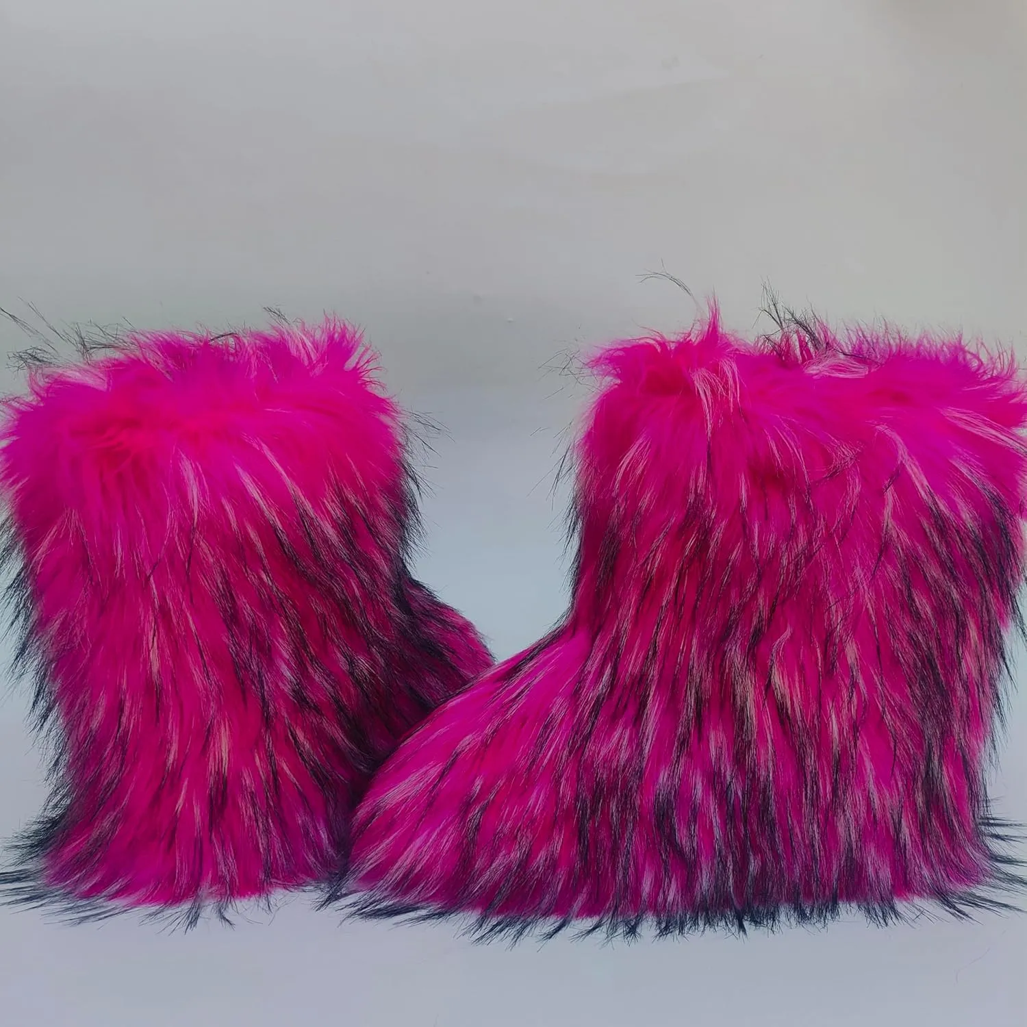 Fur Boots Warm Women's Faux Fur Boot Furry Short Snow Boot Mid-Calf Boots Outdoor Flat Shoes