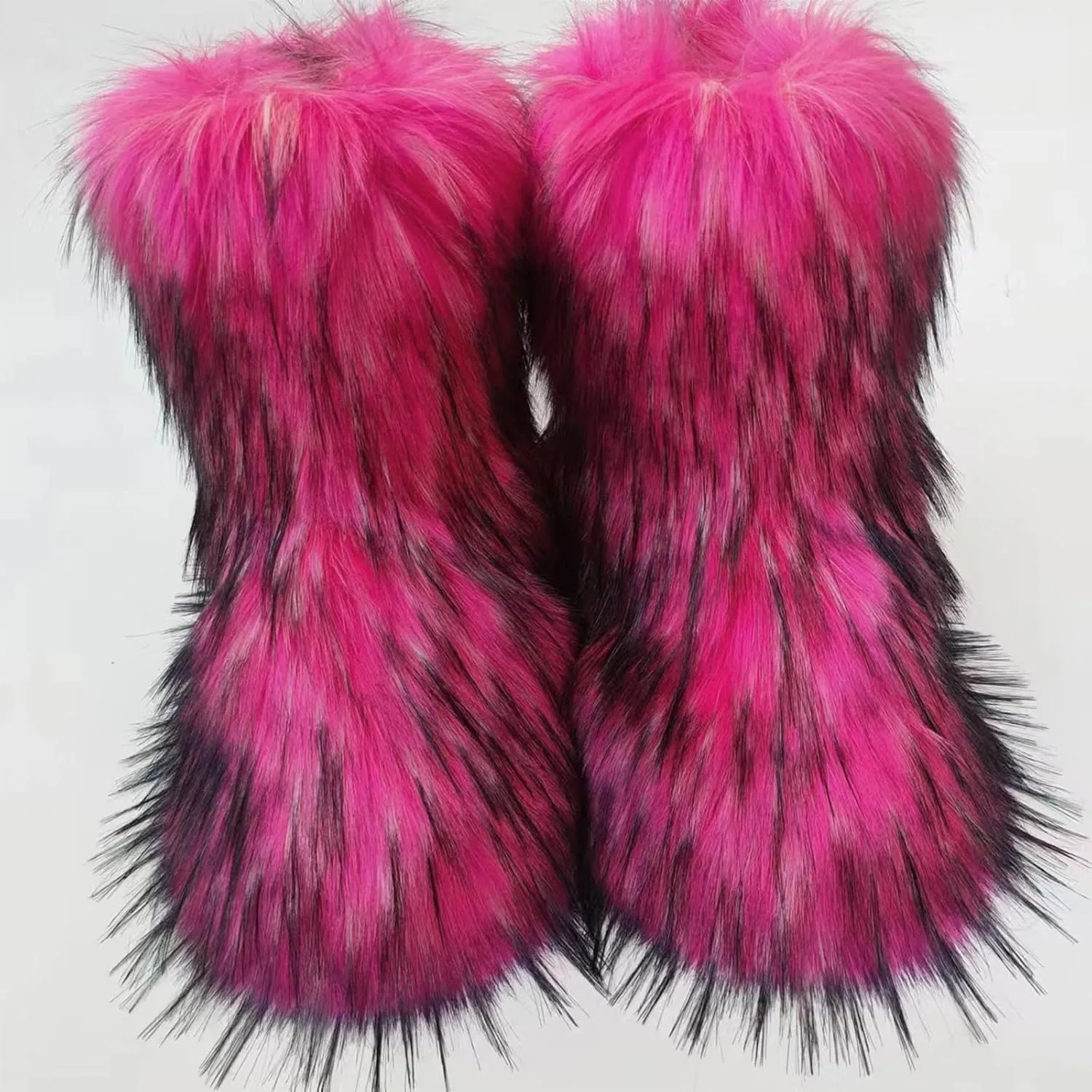 Fur Boots Warm Women's Faux Fur Boot Furry Short Snow Boot Mid-Calf Boots Outdoor Flat Shoes