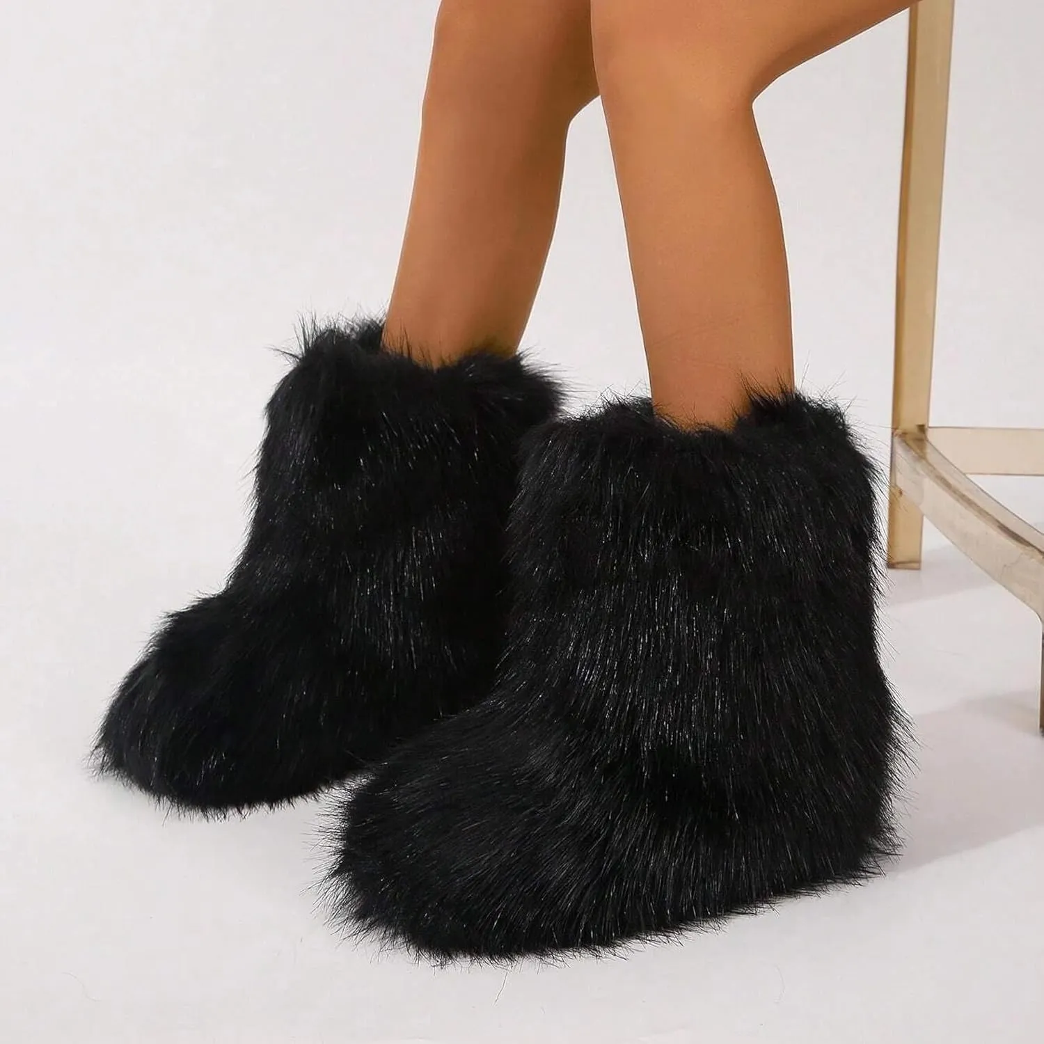 Furry Faux Fur Boots for Women