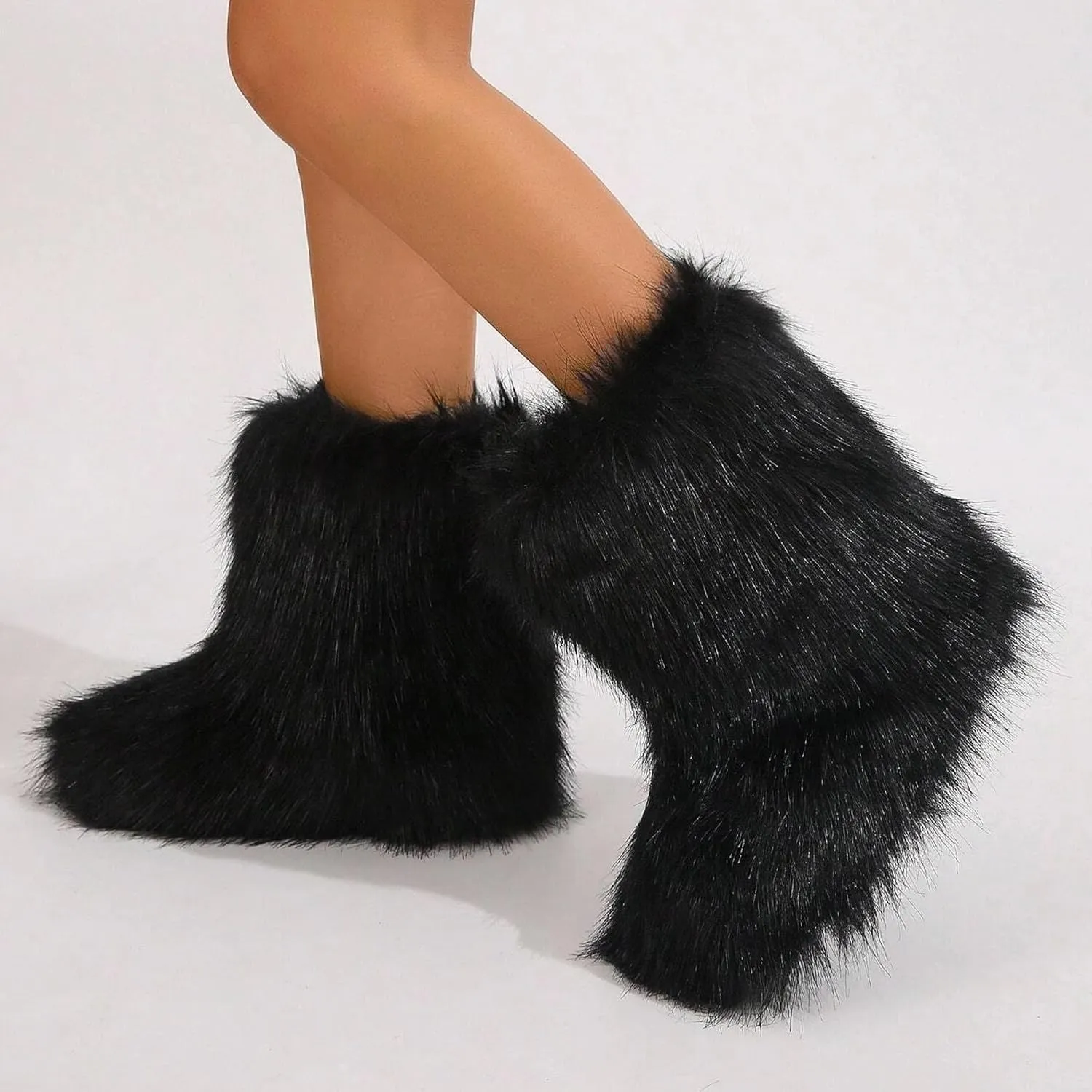 Furry Faux Fur Boots for Women