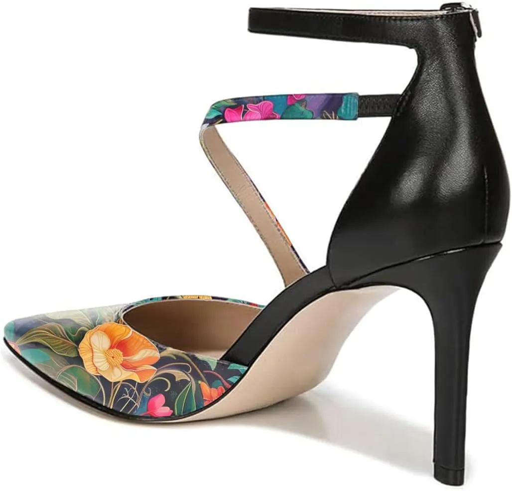 FYS Women Sexy Cross Strap Stiletto High Heel Ankle Strap Pumps Pointed Toe Sandals Dress Shoes for Ladies Bridal Dance Evening Prom Shoes Size 4-15 US
