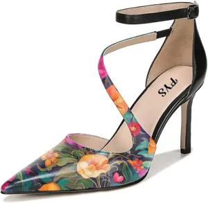 FYS Women Sexy Cross Strap Stiletto High Heel Ankle Strap Pumps Pointed Toe Sandals Dress Shoes for Ladies Bridal Dance Evening Prom Shoes Size 4-15 US