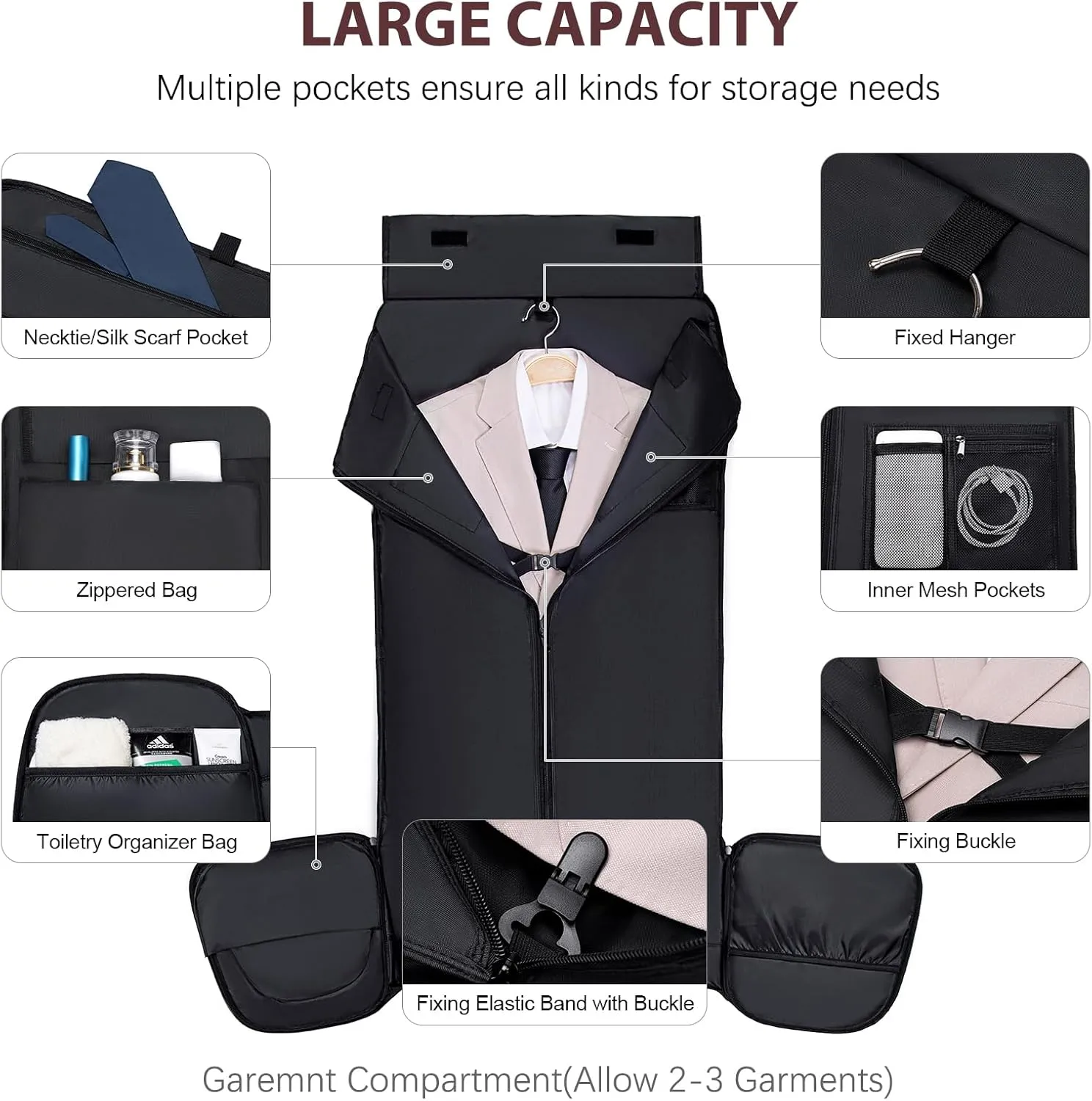 Garment Bag for Travel, Vessgra Carry on Convertible Garment Duffle Bags for Men Women with Shoe Compartment - 2 in 1 Hanging Suitcase Suit Travel Bags-Khaki