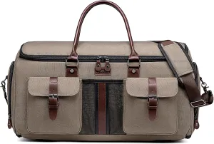 Garment Bag for Travel, Vessgra Carry on Convertible Garment Duffle Bags for Men Women with Shoe Compartment - 2 in 1 Hanging Suitcase Suit Travel Bags-Khaki