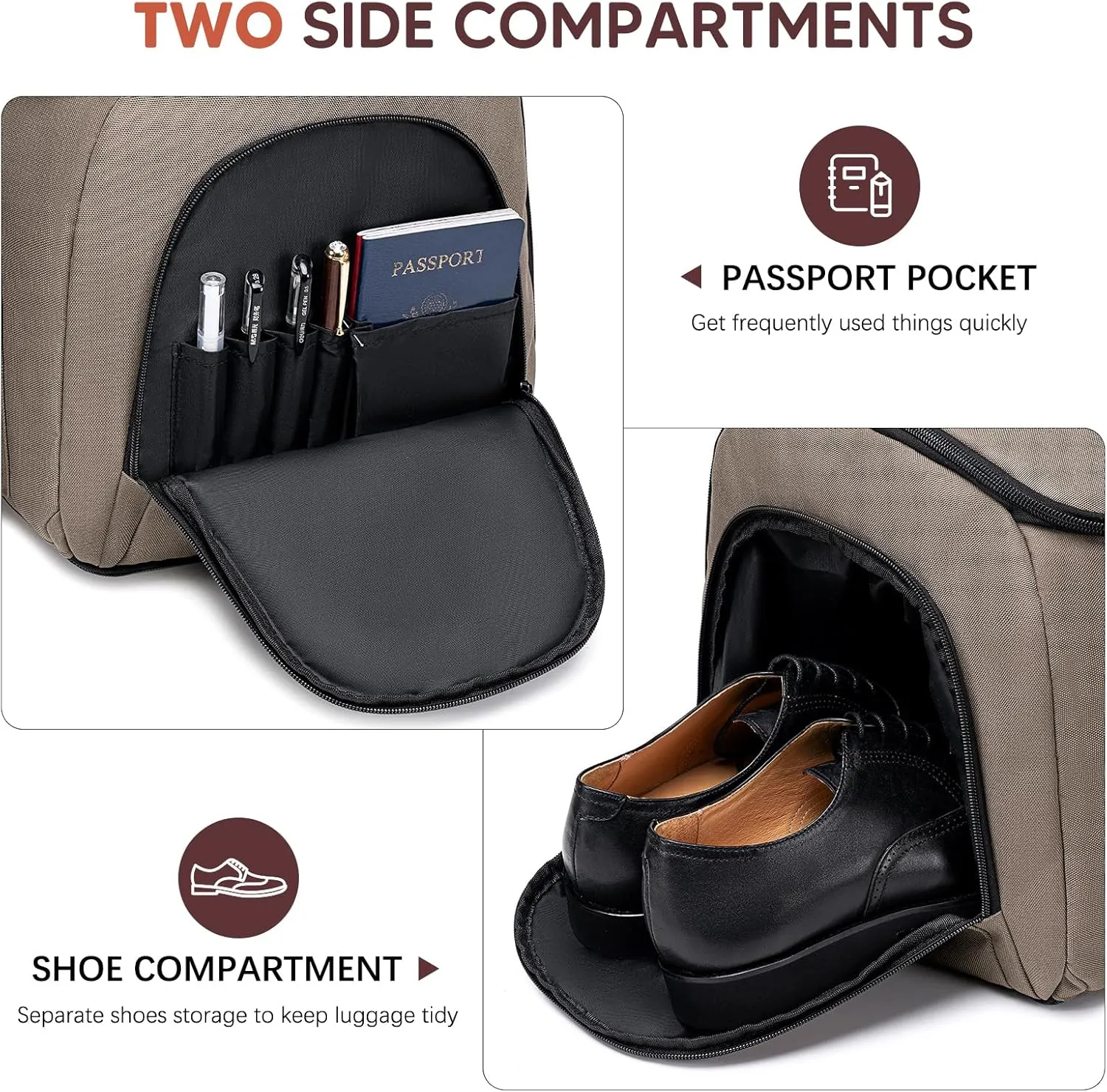 Garment Bag for Travel, Vessgra Carry on Convertible Garment Duffle Bags for Men Women with Shoe Compartment - 2 in 1 Hanging Suitcase Suit Travel Bags-Khaki