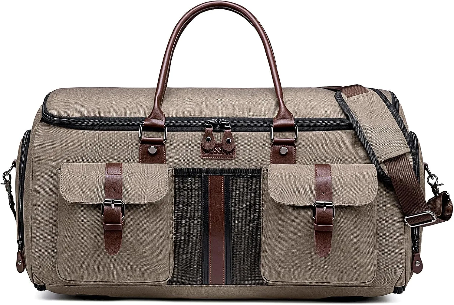 Garment Bag for Travel, Vessgra Carry on Convertible Garment Duffle Bags for Men Women with Shoe Compartment - 2 in 1 Hanging Suitcase Suit Travel Bags-Khaki