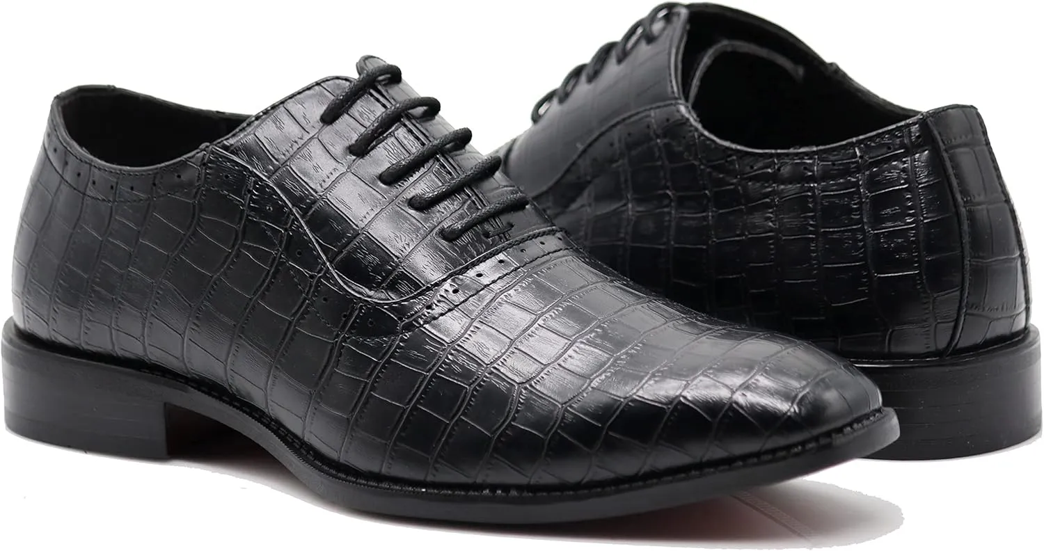 Gator3N Men's Alligator Crocodile Print Oxfords Fashion Lace Up Dress Shoes