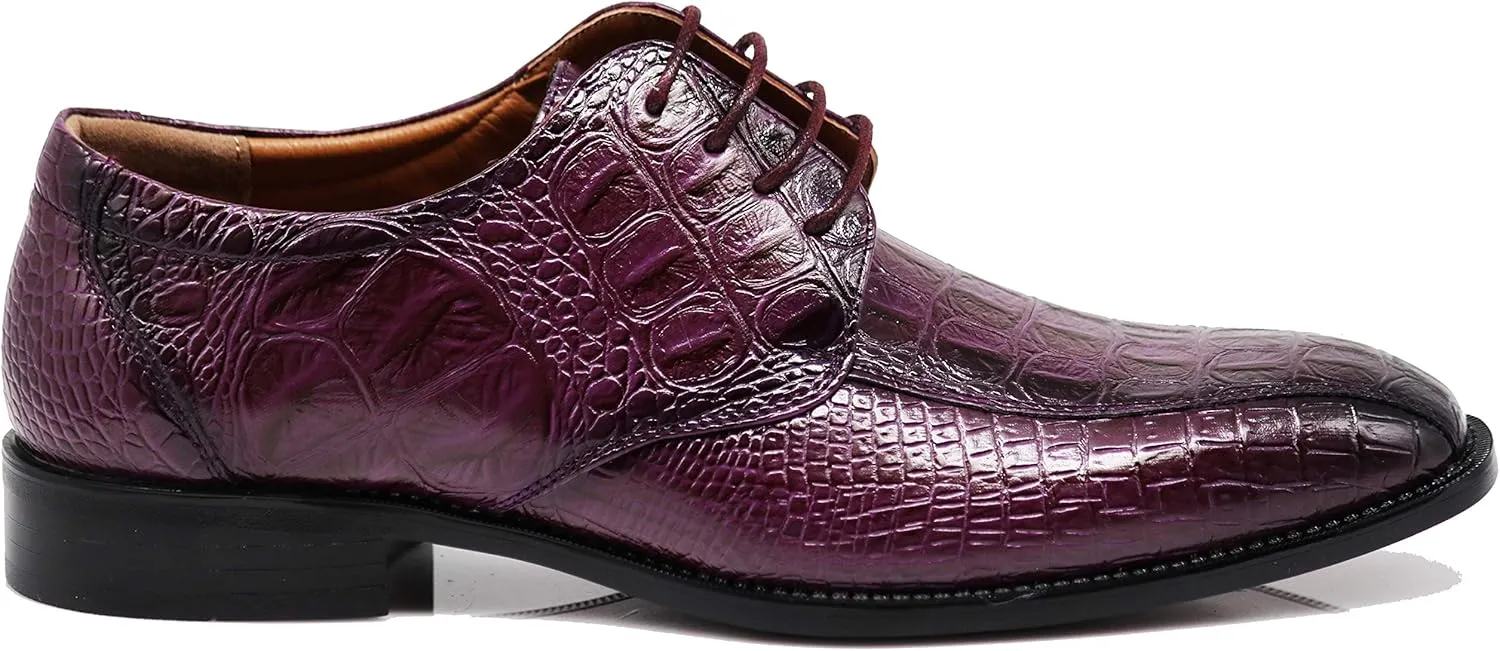 Gator3N Men's Alligator Crocodile Print Oxfords Fashion Lace Up Dress Shoes