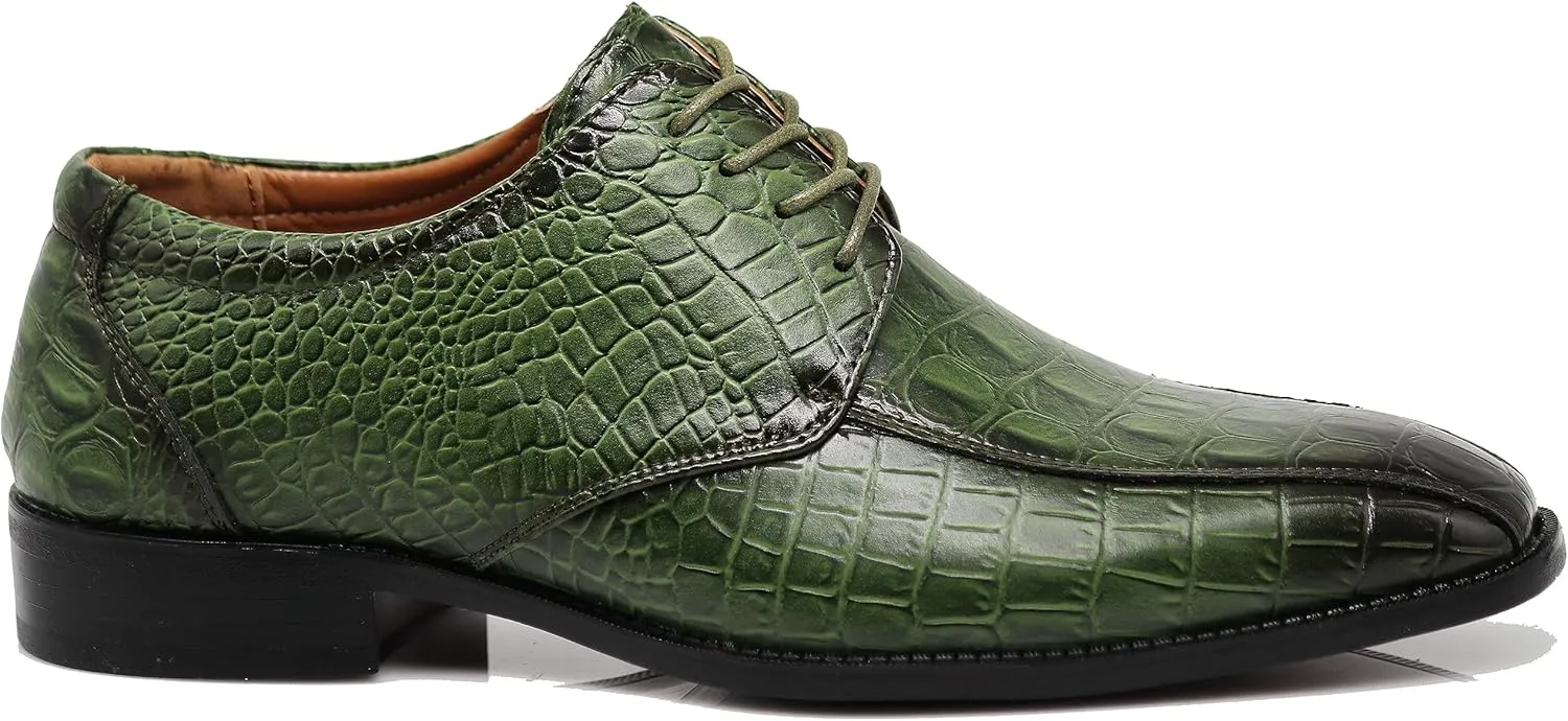 Gator3N Men's Alligator Crocodile Print Oxfords Fashion Lace Up Dress Shoes