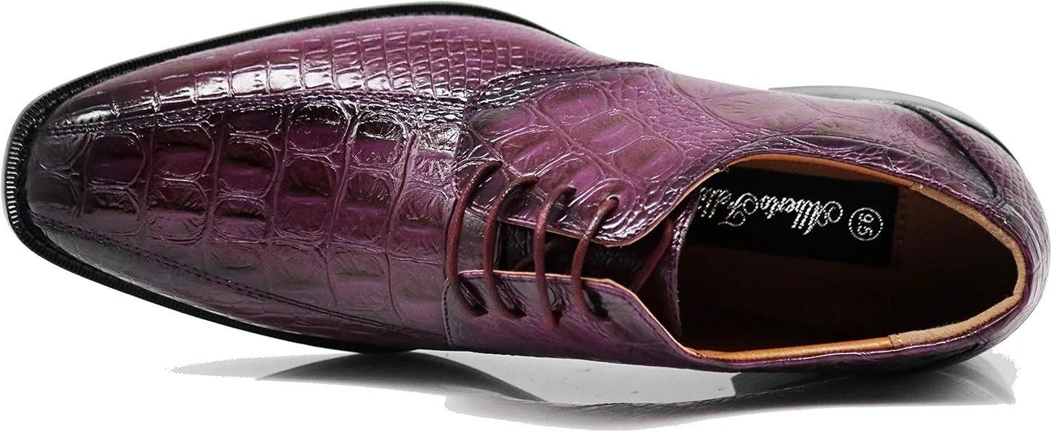 Gator3N Men's Alligator Crocodile Print Oxfords Fashion Lace Up Dress Shoes