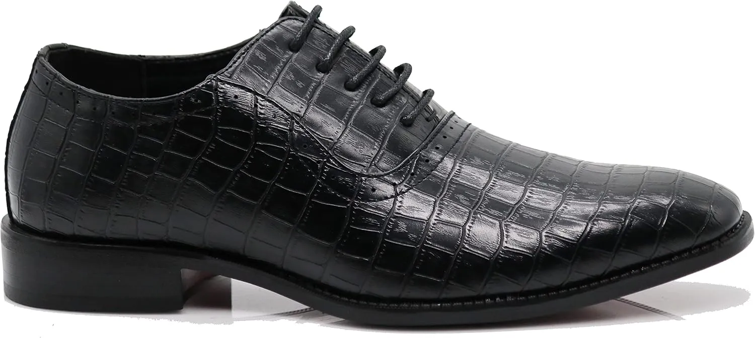 Gator3N Men's Alligator Crocodile Print Oxfords Fashion Lace Up Dress Shoes