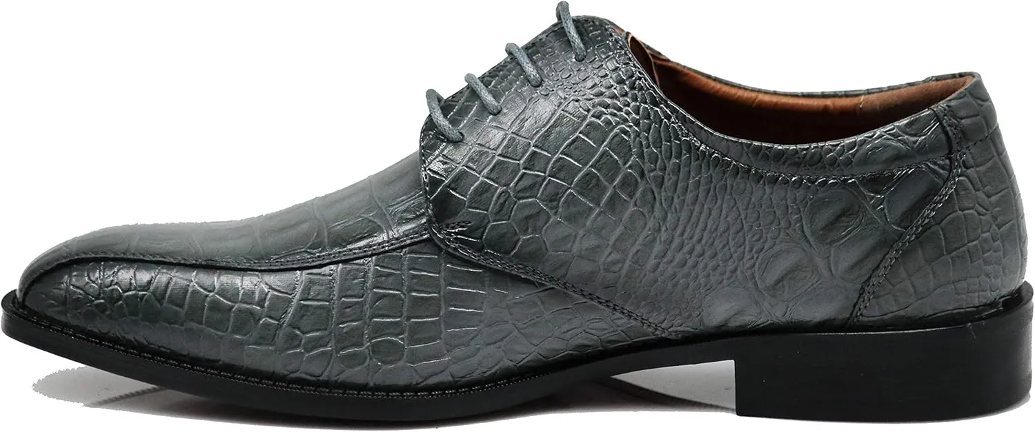 Gator3N Men's Alligator Crocodile Print Oxfords Fashion Lace Up Dress Shoes