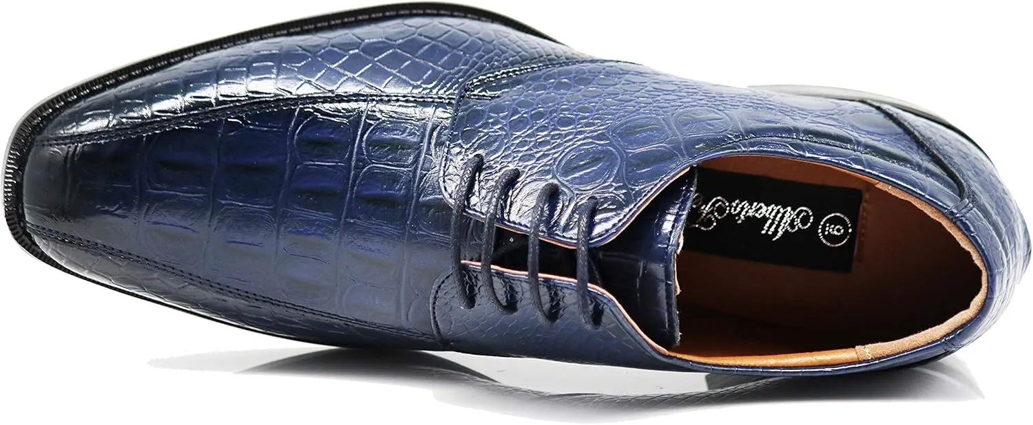 Gator3N Men's Alligator Crocodile Print Oxfords Fashion Lace Up Dress Shoes