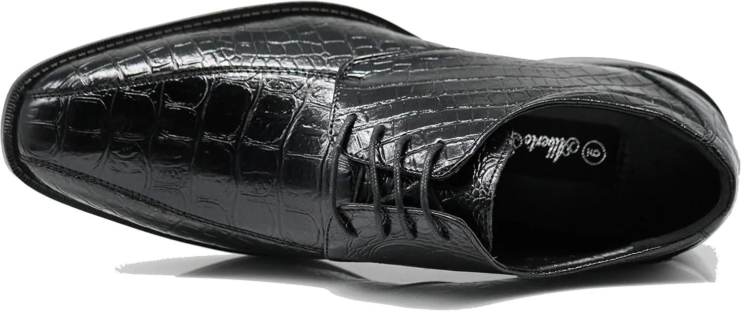 Gator3N Men's Alligator Crocodile Print Oxfords Fashion Lace Up Dress Shoes