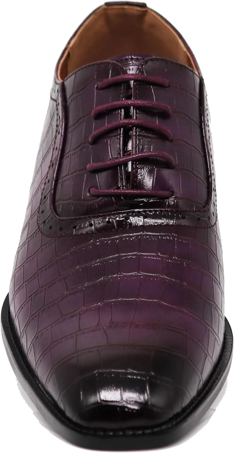Gator3N Men's Alligator Crocodile Print Oxfords Fashion Lace Up Dress Shoes