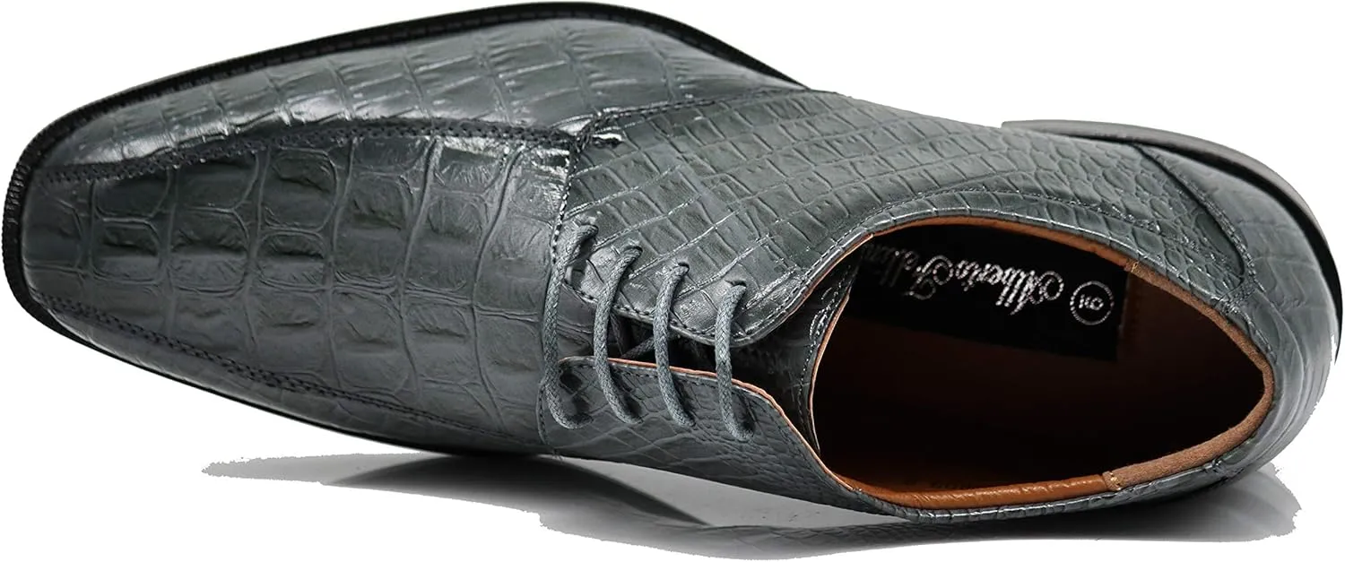Gator3N Men's Alligator Crocodile Print Oxfords Fashion Lace Up Dress Shoes