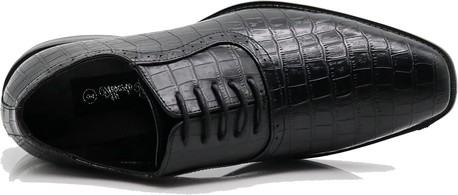 Gator3N Men's Alligator Crocodile Print Oxfords Fashion Lace Up Dress Shoes