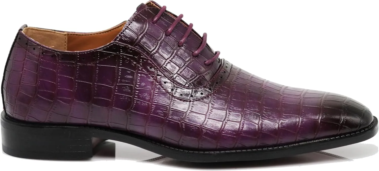 Gator3N Men's Alligator Crocodile Print Oxfords Fashion Lace Up Dress Shoes