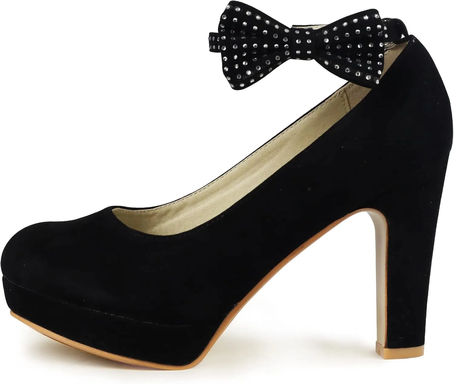 GATUXUS Women's Platform High Heel Dress Pumps Ankle Strap Bow Chunky Heels Shoes for Party Wedding Prom