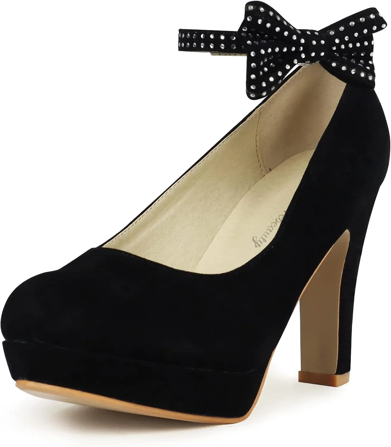 GATUXUS Women's Platform High Heel Dress Pumps Ankle Strap Bow Chunky Heels Shoes for Party Wedding Prom