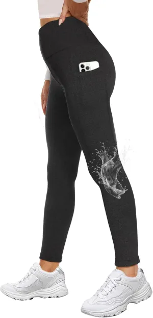 GAYHAY Fleece Lined Leggings Women - Thermal Winter Warm Water Resistant High Waisted Running Hiking Pants with Pockets Dark Grey Heather