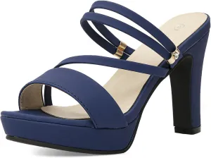 getmorebeauty Women's Chunky High Heels Slingback Sandals Open Toe Ankle Strap Slip On Platform Dress Shoes