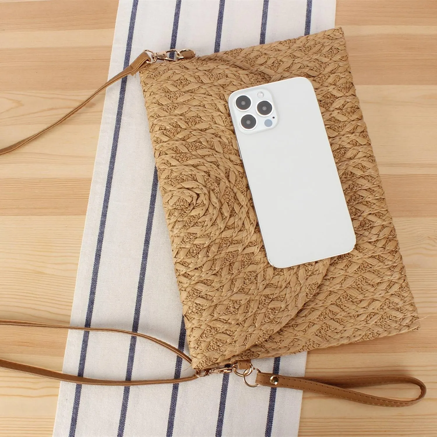 Gets Straw Clutch, Straw Clutch Women Hand-woven for Summer Beach Envelope Clutch Purse Wallet