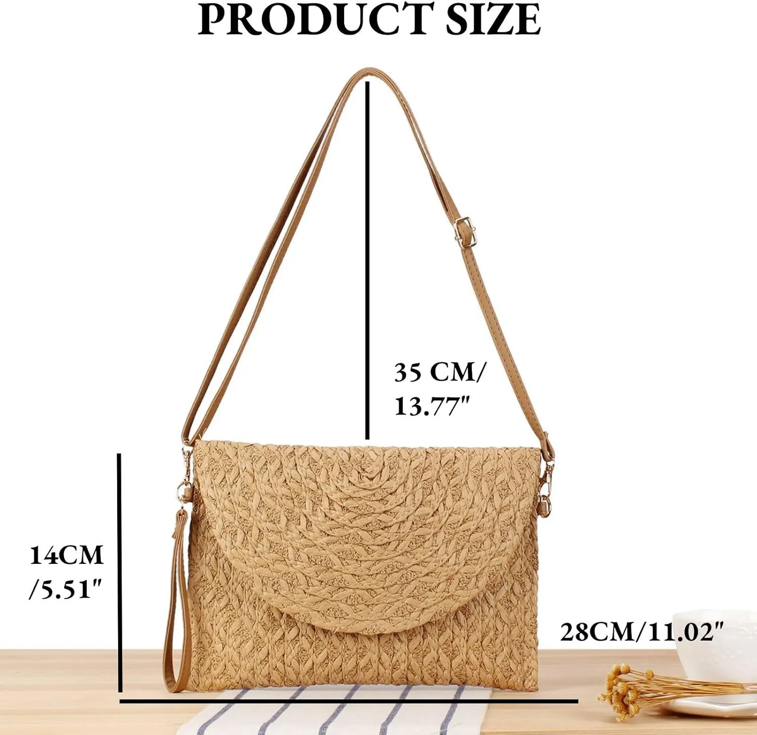 Gets Straw Clutch, Straw Clutch Women Hand-woven for Summer Beach Envelope Clutch Purse Wallet