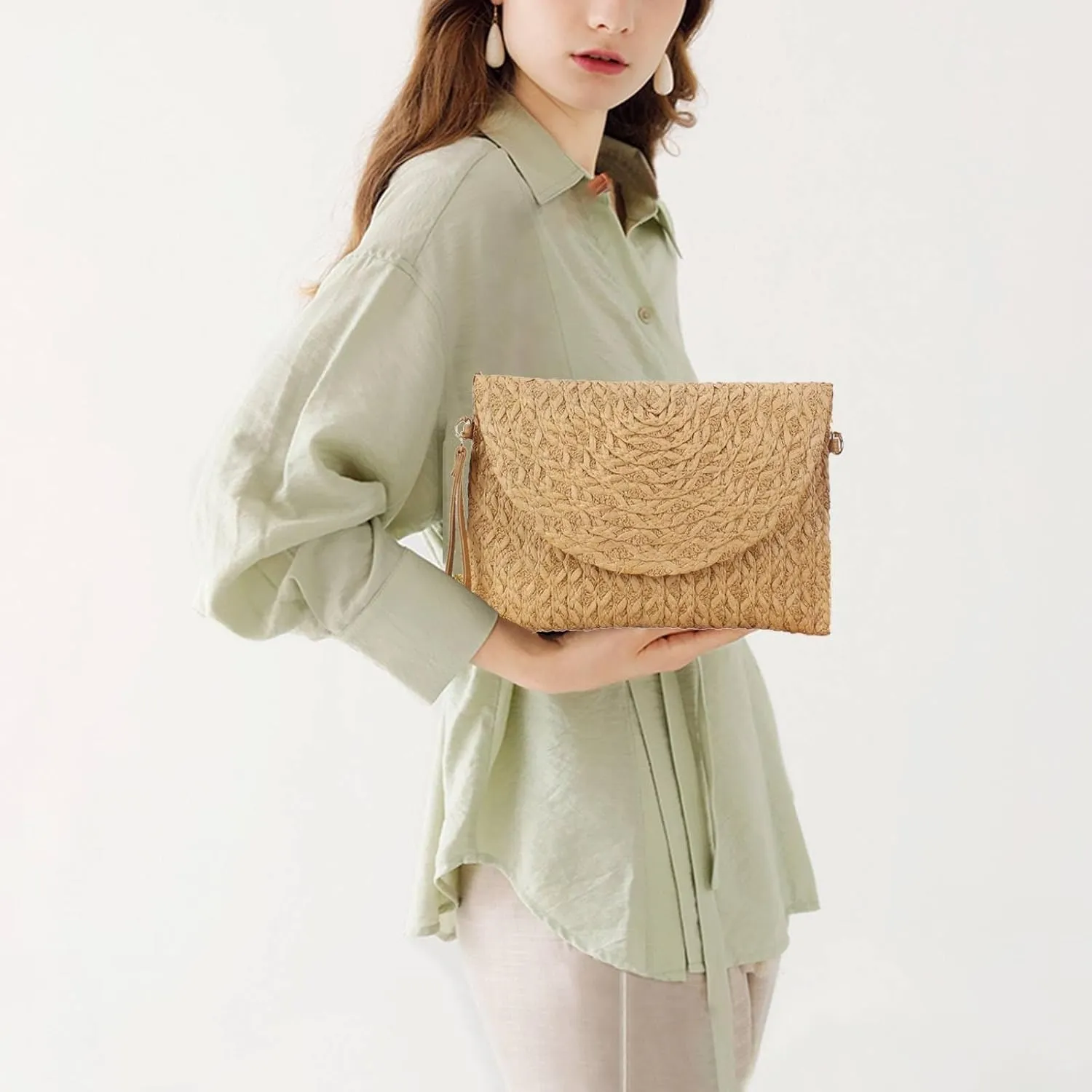 Gets Straw Clutch, Straw Clutch Women Hand-woven for Summer Beach Envelope Clutch Purse Wallet