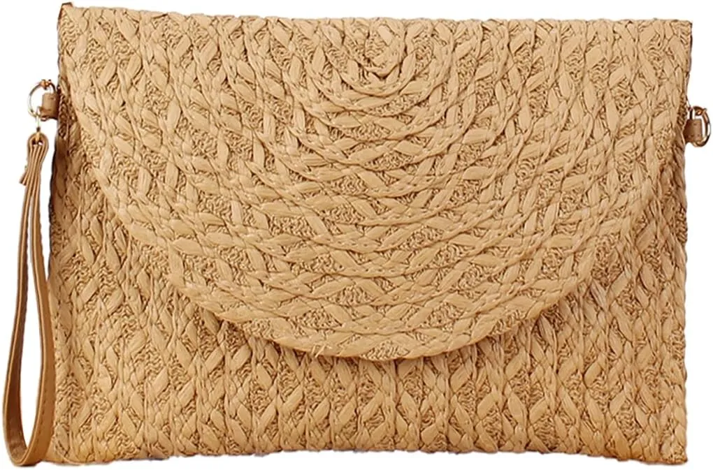 Gets Straw Clutch, Straw Clutch Women Hand-woven for Summer Beach Envelope Clutch Purse Wallet