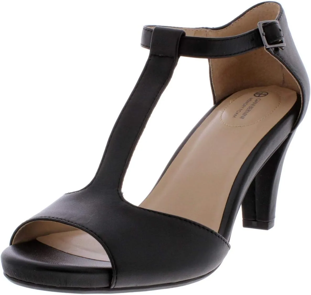 Giani Bernini Womens Claraa Leather T-Strap Dress Sandals Black 12 Medium (B,M)
