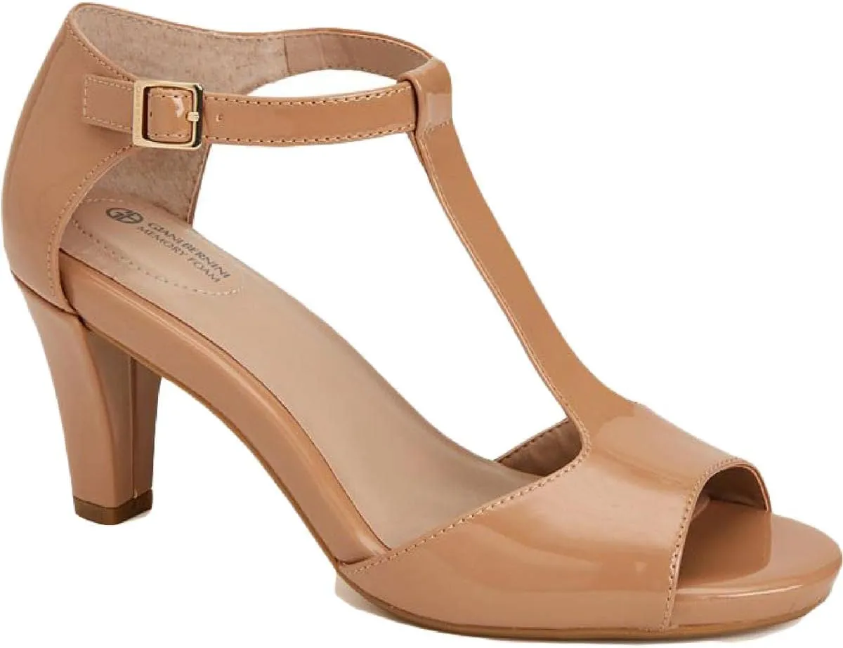 Giani Bernini Womens Claraa Patent T-Strap Dress Sandals Beige 11 Medium (B,M)