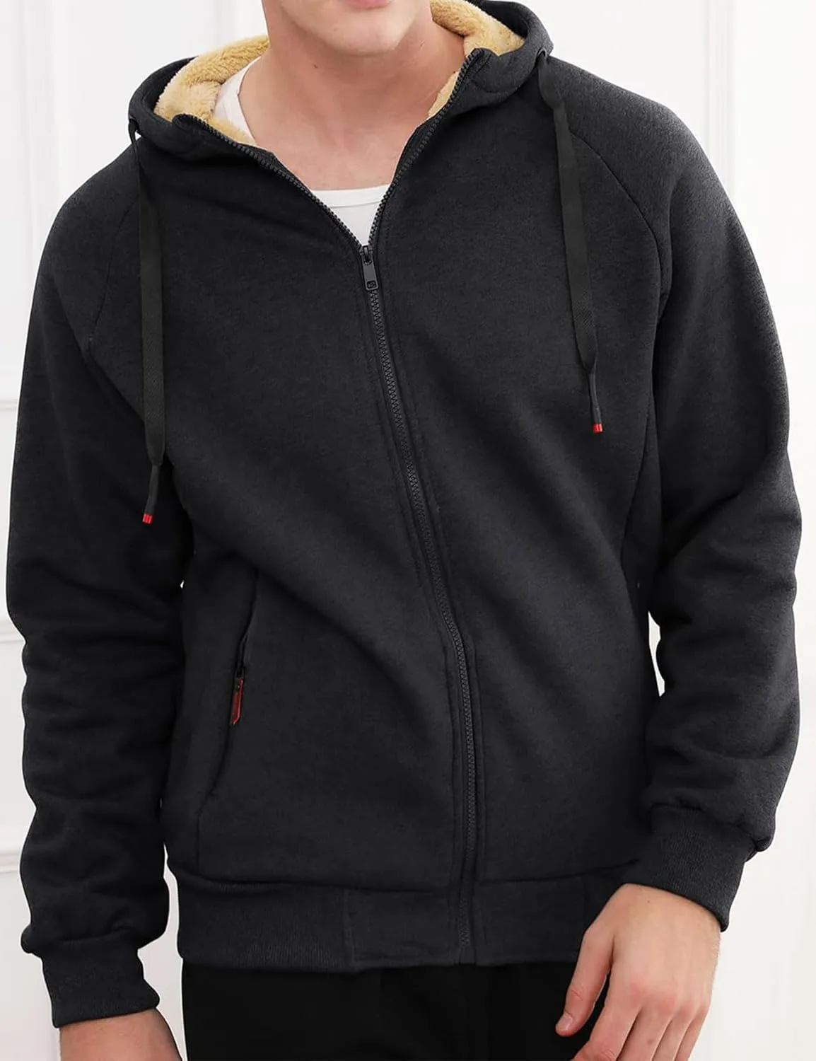 Gihuo Men's Winter Sherpa Lined Hoodie Zip Up Sweatshirt Heavyweight Warm Fleece Jacket with Pockets