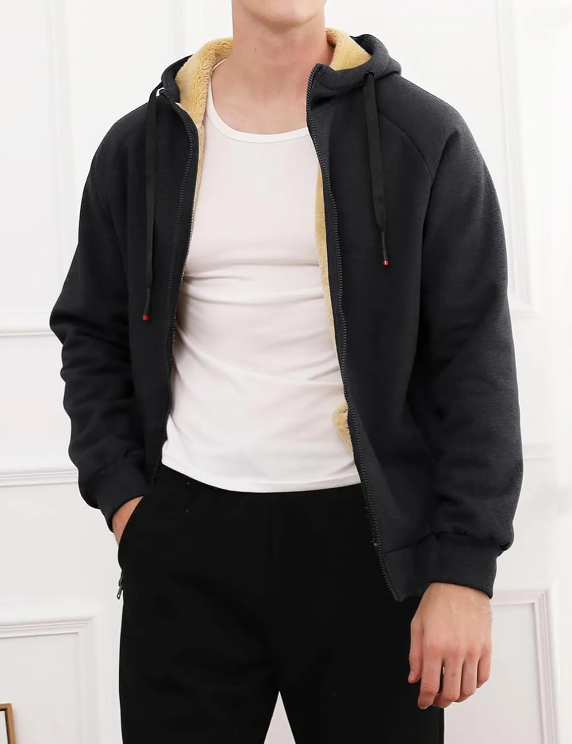 Gihuo Men's Winter Sherpa Lined Hoodie Zip Up Sweatshirt Heavyweight Warm Fleece Jacket with Pockets